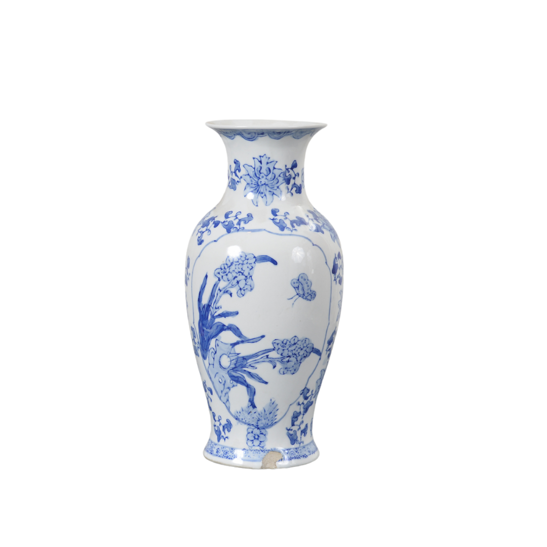 Blue & White Fish Vase with Open Lid