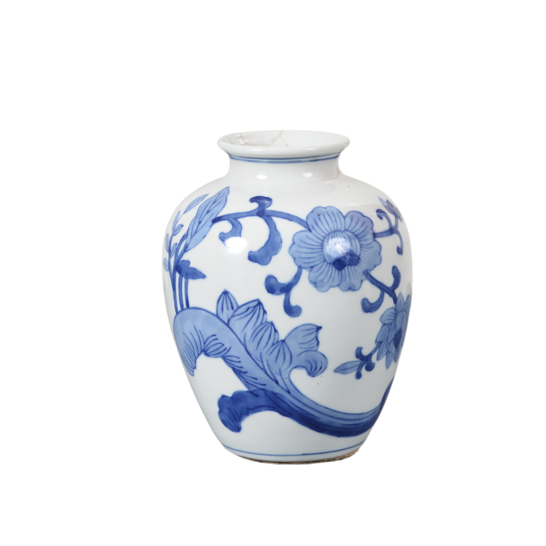 Blue & White Flower Vase with Open Lid
