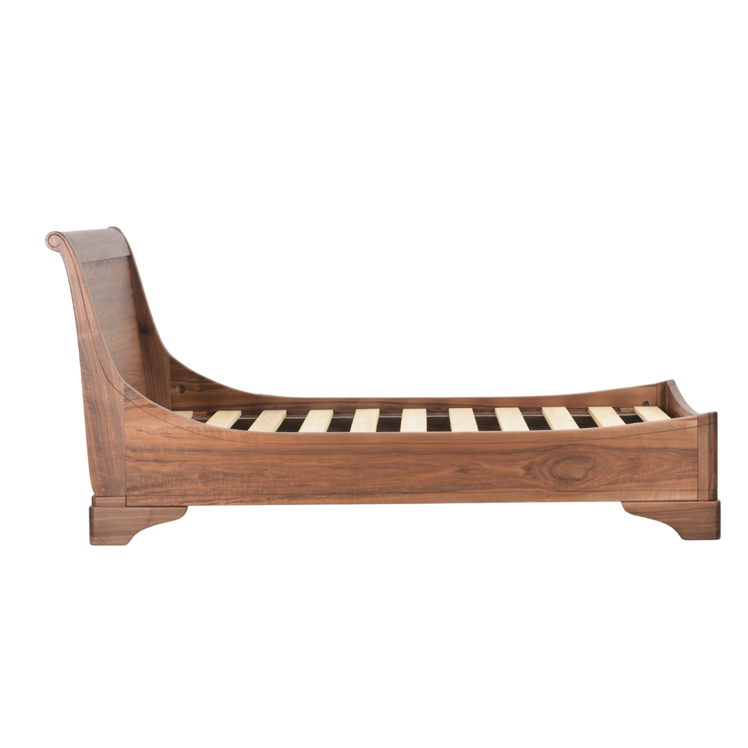Sleigh Single Bed | Walnut, Natural