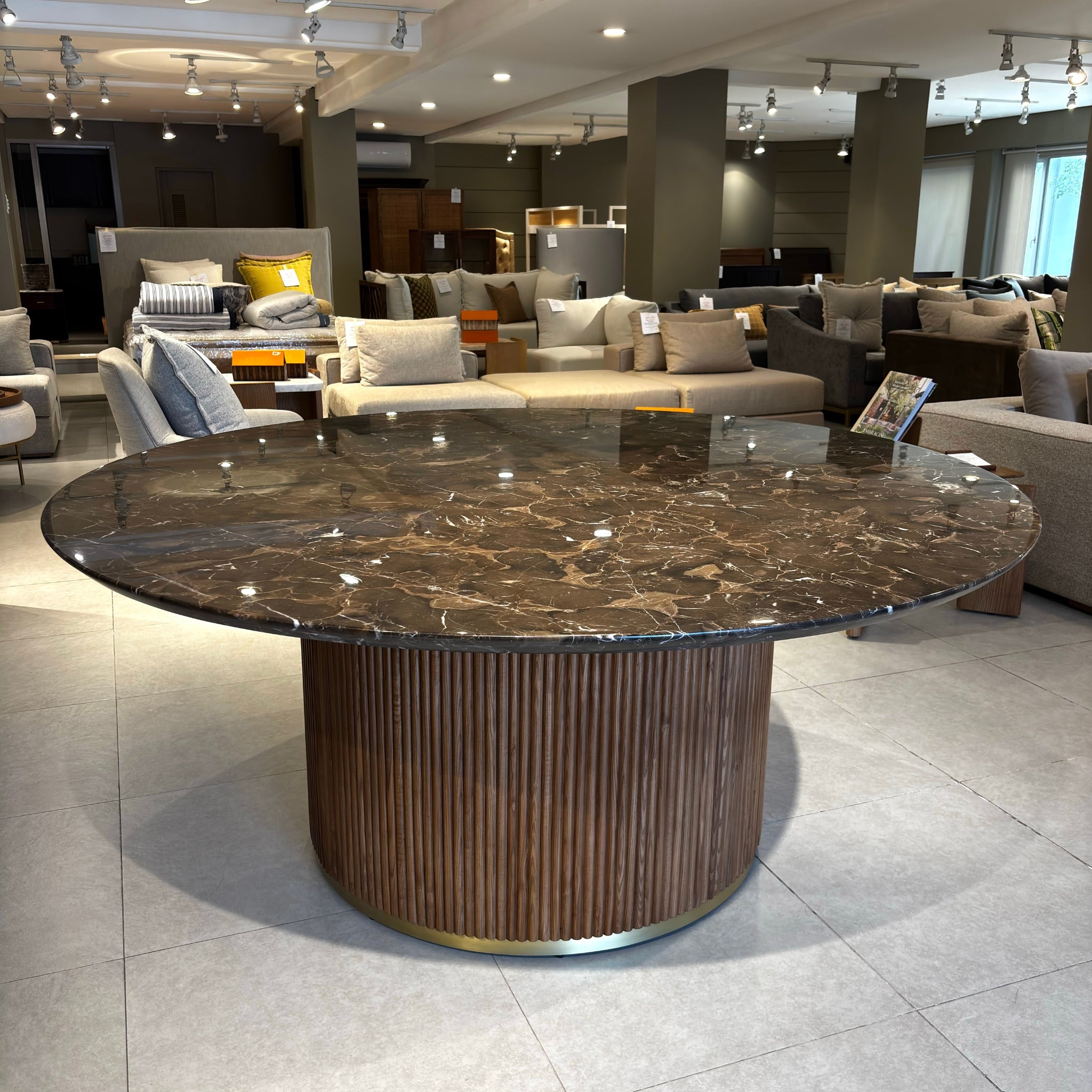 Alva Dining Table 8 Seater | Ash Honey | Cirrus Brown Stone Top