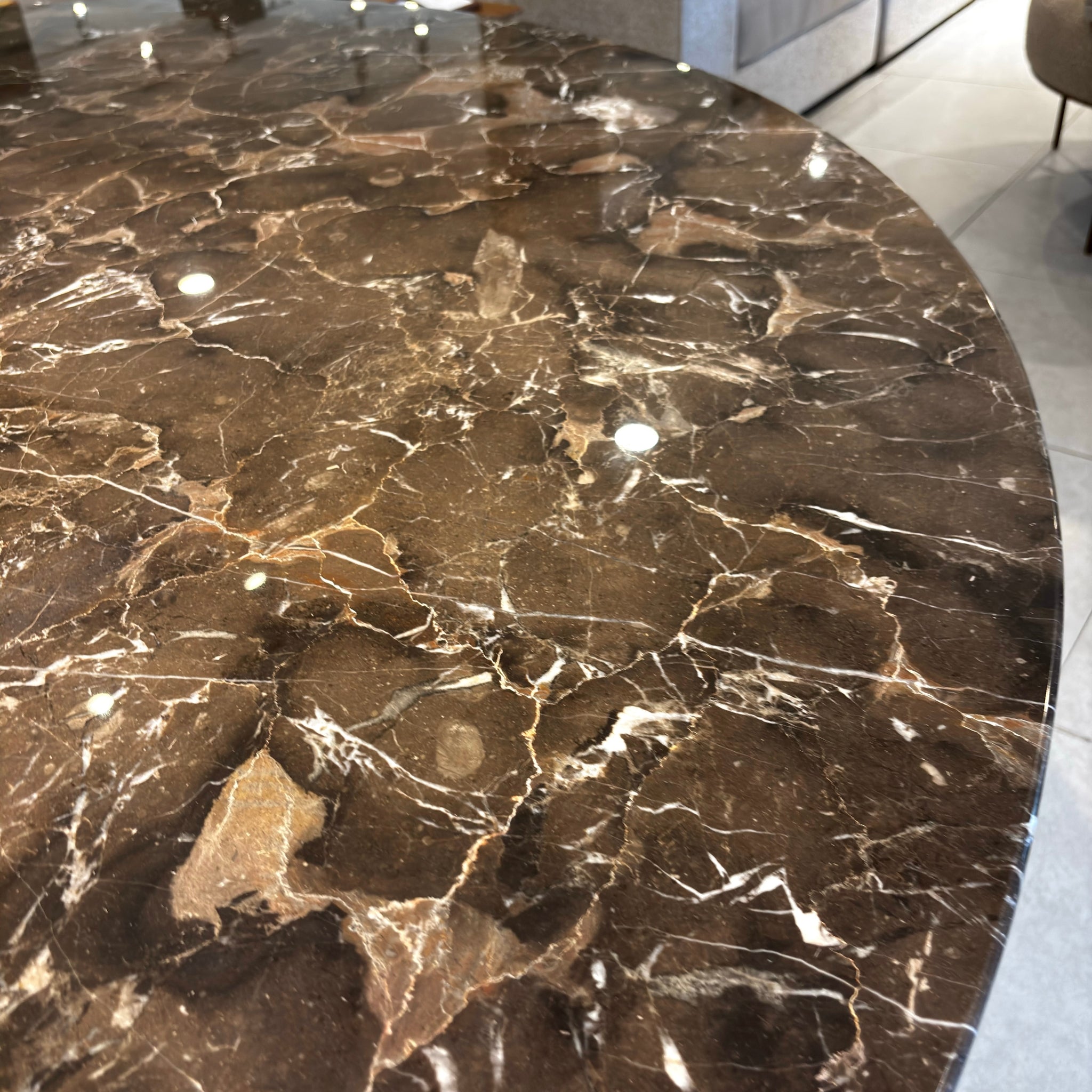 Alva Dining Table 8 Seater | Ash Honey | Cirrus Brown Stone Top