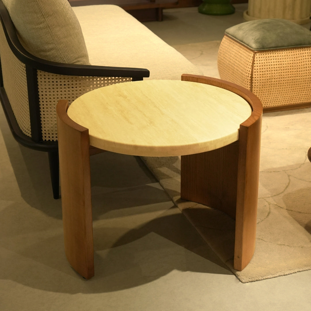 Mod M Side Round Table | Travertine Biege