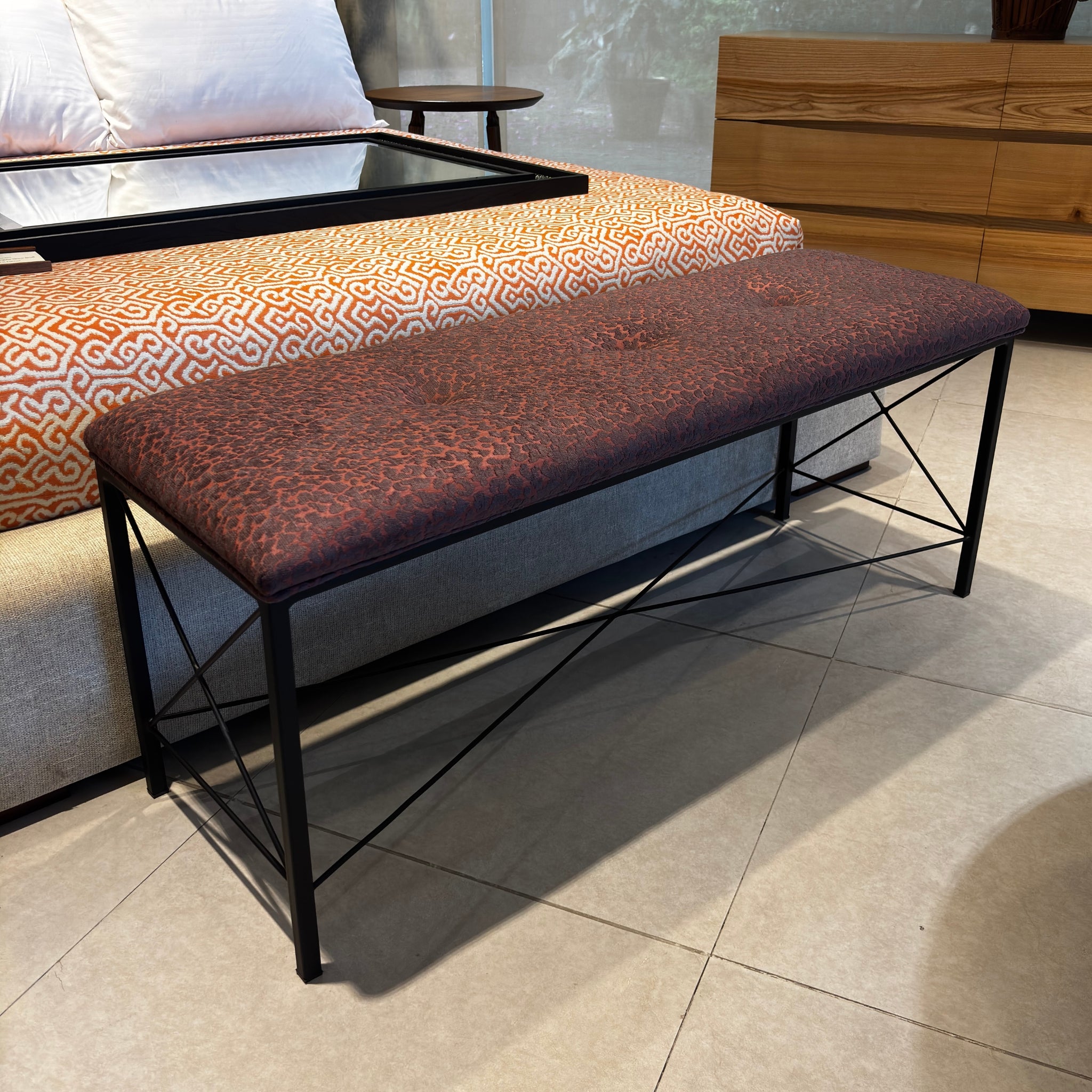 Sutter Bench | Metal Matte Black | Mineola Kilo Sunset 38